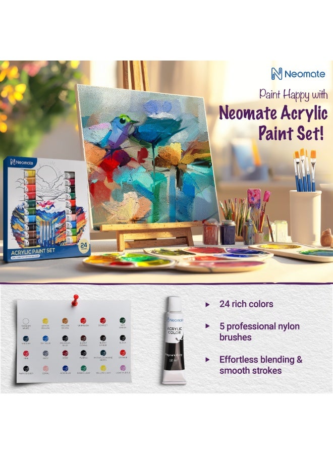 Neomate مجموعة ألوان أكريليك | 12 × أنبوب ألمنيوم 12 مل | ألوان أكريليك زاهية للفنانين والهواة | مثالي للرسم على القماش أو الورق أو الخشب أو الأنواع المختلفة - Image 2